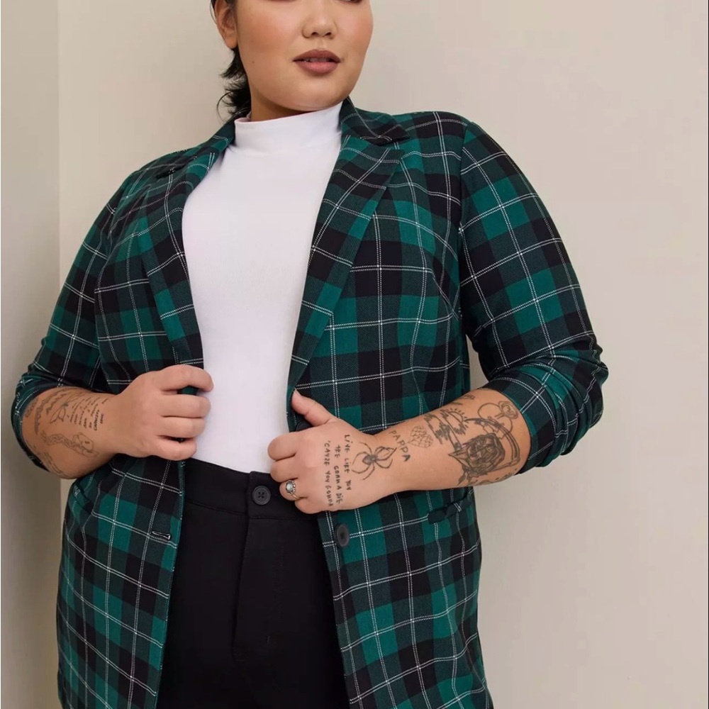 Torrid Green and Black Plaid Blazer